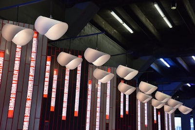 Hanging light fixtures resembled white bonnet hats that handmaids wear in the series.