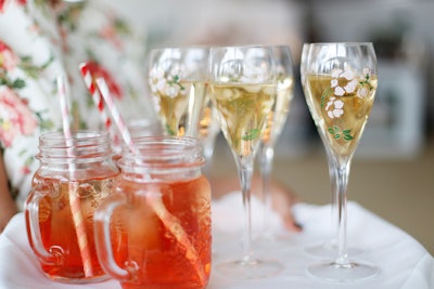 A “Belle Époque” champagne cocktail from Perrier Jouët was served in mason jars with matching straws.