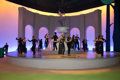 Familiar landmarks like Bethesda Fountain in Central Park were recreated, with salsa dancers providing entertainment.