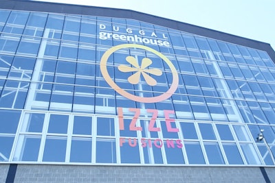 The Izze Fusions logo on the front of the Duggal Greenhouse welcomed teens to the event.