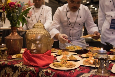 Nepal served chicken and vegetarian chat mari, a local type of finger food.