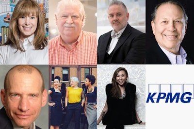 (Pictured, top row): Jill Drury, Chris Drury, Matthew David Hopkins, Richard Aaron. (Bottom row): Steve Paster; Adette Contreras, Liz Castelli, and Erica Taylor Haskins; Victoria Lee; KPMG.