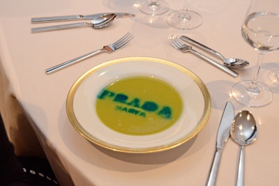 At an Avenue salon dinner in April, the first course was a pea soup inspired by the Art Production Fund's Prada Marfa installation on Highway 90 in Texas.