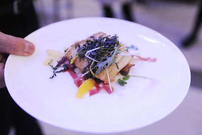 The menu, created by Frost Science executive chef Tony Tehro, included a fish option of roasted amberjack with a host of roasted vegetables.