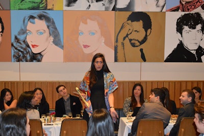 Nass’ first Victory Club event (outside of her apartment) was held in the main dining room of Casa Lever in New York, which features a series of Andy Warhol's portraits. Guests were asked to identify the portraits as part of a guessing game at each table, and on the menus were Warhol quotations to encourage conversation.
