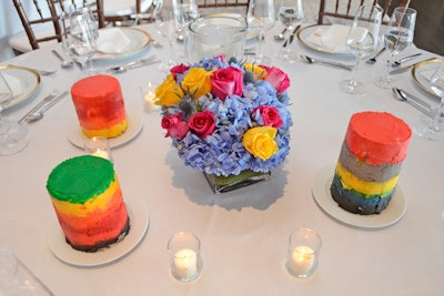 Colorful cakes inspired by Swiss artist Ugo Rondinone's Seven Magic Mountains installation in Las Vegas served as dessert.