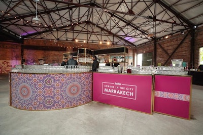 Organizers opted for bold, Morocco-inspired colors for all of the branded bar stations.