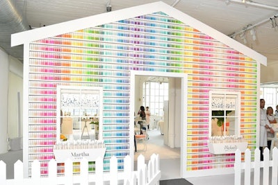 For the launch of the new Martha Stewart Crafts paint line at Michaels craft stores, David Stark Design and Production created a life-size “house” made from of 2,710 bottles of paint. The house was displayed during an event at Hudson Studios in New York.