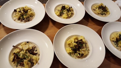 Truffle and Ricotta Sacchetti, Roasted Mushroom Cream Sauce