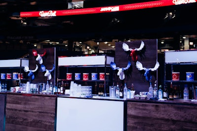 A bar featured moose heads in the colors of the Toronto Blue Jays.