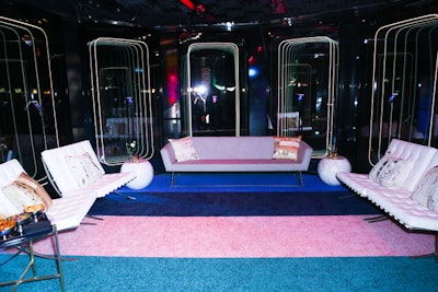The colors that greeted guests at Hammerstein Ballroom for the awards were carried into the after-party at Samsung 837, which featured the same striped carpeting complemented by stark lounge furniture and decorative backdrops.