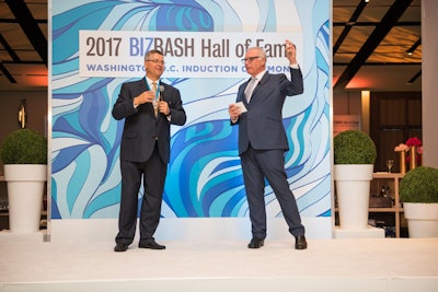 Adler (right) discussed the future of the hotel event space with Hall of Fame honoree Michael Stengel, senior vice president, Gaylord Hotels and Convention Hotel Strategy for Marriott International.