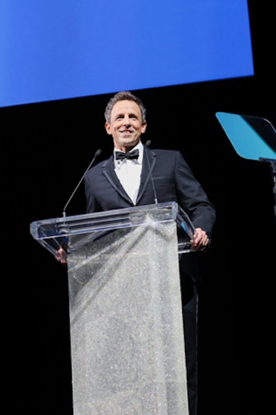 The evening marked Swarovski's 16th consecutive year in support of the awards, and, as with years past, many elements of the decor incorporated the company's signature crystals. In total, 87.5 million crystals were incorporated into the decor including the custom crystal rock lectern that was the focal point on stage. Late Night's Seth Meyers hosted the awards.