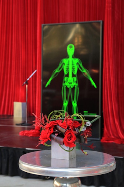 Mindride created two customized interactive stations at the event: The team created an electronic avatar of the museum’s president as a skeleton, which welcomed guests and revealed the C.E.O. behind the large plasma screen made in his image. Guests also had a chance to use the technology at the dance party and view themselves as giant dancing skeletons on a screen that served as a backdrop for the band.