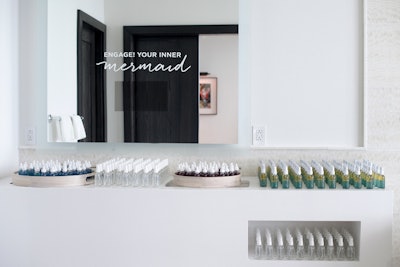In the resort’s penthouse suite, Gifts for the Good Life designed the 'Pop-Up Shop at the Top,' an immersive gifting experience, which used the closet for dip-dyed wearables and the bathroom for custom-made mermaid and merman products for hair and skin.