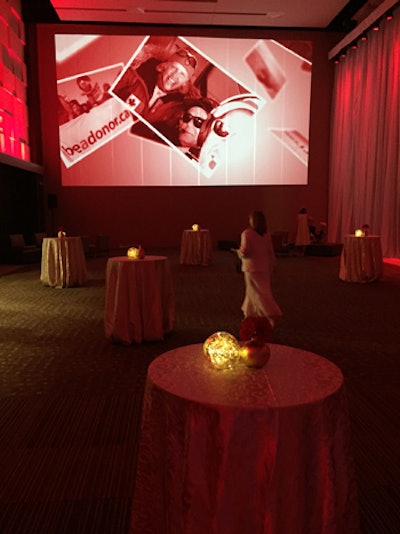 The cocktail reception showcased a 30-foot video wall that projected images from Ross's international travels.