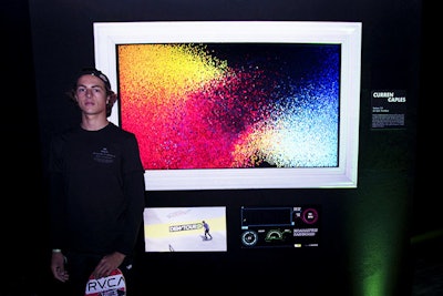 Each framed LED screen displayed art custom designed for a specific skater by using that skater’s biometric data and personal art preference. Skater Curren Caples selected pointillism as his preferred style.