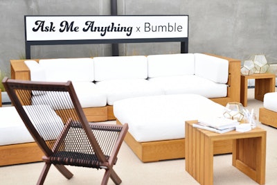 An outdoor lounge sponsored by dating app Bumble allowed guests to interact with Goop editors and discuss female empowerment and the importance of real-life connections. Bumble served bee-pollen smoothies from the lounge.