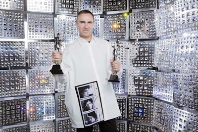 More than 4,000 crystals were incorporated into the Swarovski Winner's Walk that served as backdrop for double-winner Raf Simmons and others who posed for the portrait series by photographer Kevin Tachman. In addition, 110 meters of crystal fabric was hand applied to 55 tabletop lanterns and three bespoke chandeliers that hung in the cocktail area.