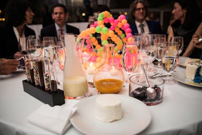 For dessert, each guest was served a miniature 'blank canvas' birthday cake sided with toppings in test tubes and beakers.