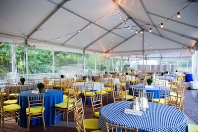 Checked linens and string lights added an Americana feeling to the event.
