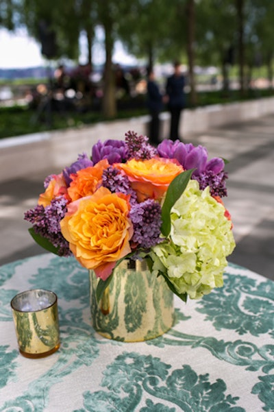 For the cocktail hour, floral arrangements by Urban Petals sat atop linens provided by DC Rental.