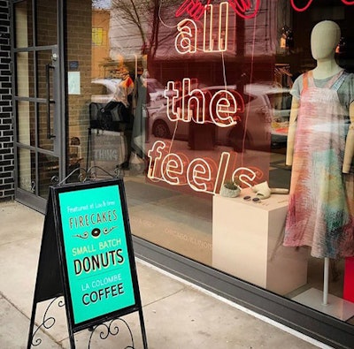 Firecakes Donuts recently opened up a pop-up counter inside the Lou & Grey store on North Southport Avenue in Chicago’s Lakeview neighborhood. Nine flavors are on offer at the rear of the store, including honey-glazed raised donuts, old-fashioned buttermilk doughnuts, and a red velvet cake doughnut. Firecakes Donuts also operates a food truck, which can be found in the Loop on weekday mornings and seasonally in the evenings and on weekends at various neighborhoods around Chicago.