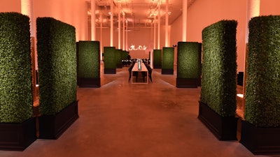 Event Entryway featuring Faux Hedges with black bases