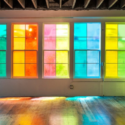 The museum's candy-colored windows also tie into the theme.