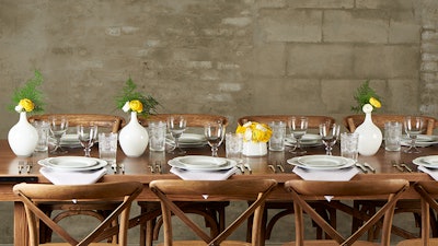 Great for events year round, the Mason Table is a unique alternative to the classic table-with-linen look.