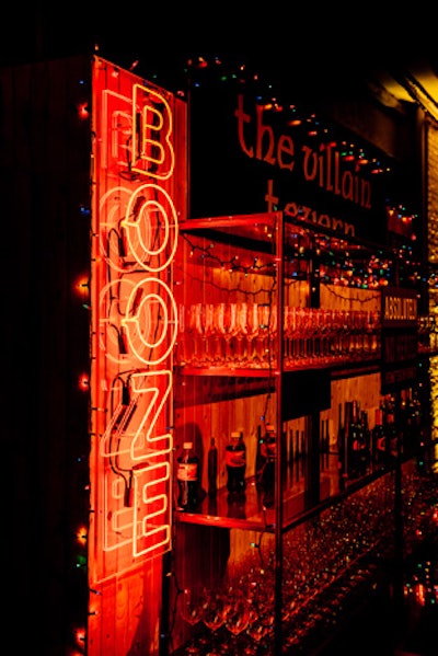 The Villain Tavern featured a flashing neon sign that said 'booze/ooze.'
