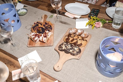 For dessert, guests nibbled on chocolate halva, date coconut, and chocolate chip and sea salt cookies and strawberry jam blondies.