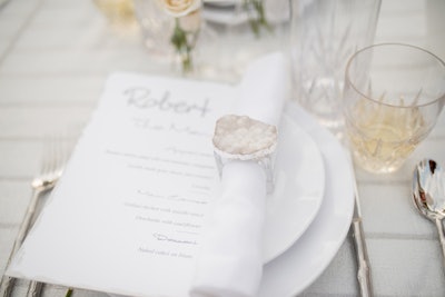 Kim Seybert’s crystal-encrusted napkin rings added a luxe detail to the table settings.