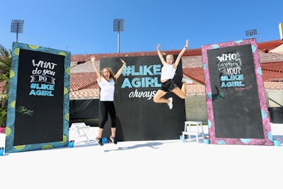 Feminine product brand Always created a custom Always Empowerment Wall. Guests were invited to write messages of female empowerment, then take photos to share on social. Always also activated in the women’s bathroom, placing custom decals on the mirrors and handing out samples.