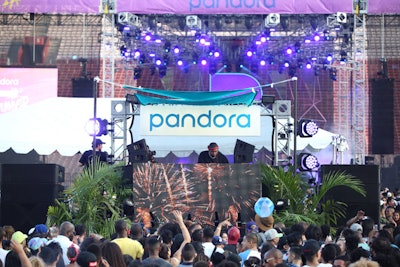 A DJ booth was situated about mid-way down the field to keep guests moving during the event. DJ Mustard and DJ Sourmilk performed during main-stage change-overs.