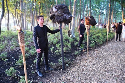 Flanking a long path about midway through the forest was Rachel Frank's 'Deep Time Rewilding' installation. Her sculpture and performance piece—which featured male models standing in silence adjacent to large mammal heads—explored the tensions between the natural world and the human-made, the animal and the political, and the past and the present.