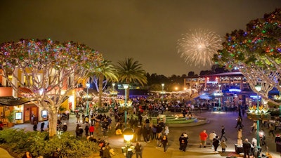 Downtown Disney with Disneyland Fireworks in the background.