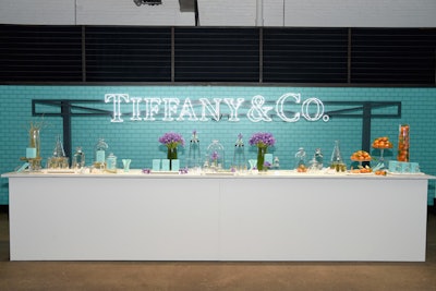 A focal point at the Tiffany & Co. global fragrance launch, produced by creative agency MKG at Highline Stages, was this fragrance bar populated by the scent's three main notes: iris, mandarin orange, and patchouli and musk.