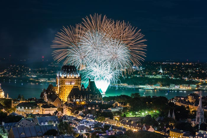 Quebec City #7 Festival & Parade The international fireworks festival added pre-show dance parties on the piers in 2017, when about 300,000 spectators took in the pyrotechnics. RBC remained the presenting sponsor, and Hilton Québec and Delta Québec came on board. Next: Summer 2018