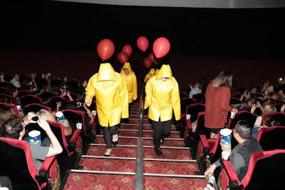 The immersive experience began during the It movie screening at the TCL Chinese Theatre. Actors dressed as the character Georgie Denbrough walked through the theater, giving guests a memorable—and scary—photo op.