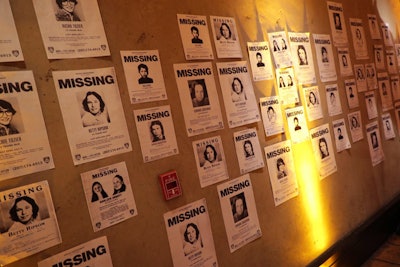 Missing-person posters were plastered throughout the event space, featuring names and pictures of Pennywise the Clown’s victims from the film.