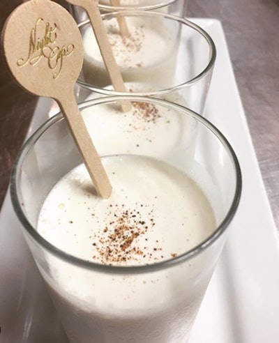 French-vanilla ice cream, whole milk, and brandy blended and served in a highball glass, by Joel Catering and Special Events in New Orleans