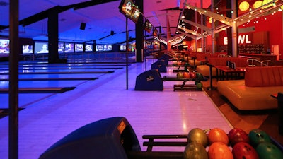 Black-light bowling at Bowlero Miami.