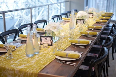 Stone Wall Citron print premium linen, prices vary by location, available in the mid-Atlantic region and parts of New England from Party Rental Ltd.