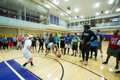 Former N.B.A. player Amare Stoudemire shared tips and led an informal basketball game for attendees at a gym on the campus of Emerson College on the second day of the Forbes Under 30 Summit.