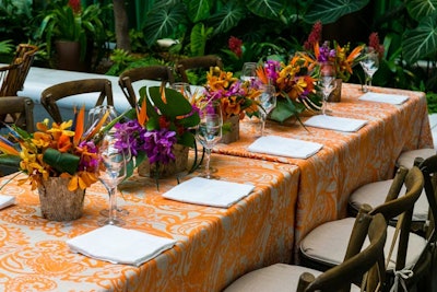 Linens provided by Select Event Rentals and flowers by Philippa Tarrant Floral Design added pops of color.