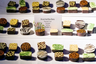 Ridgewells created chocolates with assorted animal prints, including those of giraffes, snakes, zebras, and cheetahs. Plated deserts also were served.