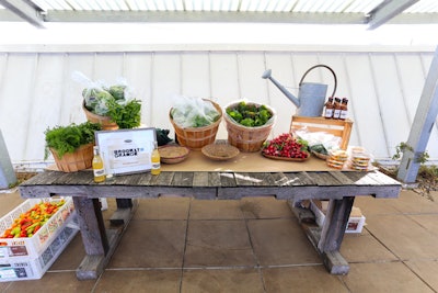 Brooklyn Grange's own stand offered a variety of produce including mixed greens, edible flowers, and radishes directly from the farm for guests to take home. Additional products included branded hot sauce.