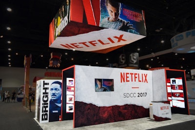 Freddie Georges Production Group designed Netflix’s debut at Comic-Con in San Diego in July. The 20- by 30-foot booth featured a tunnel comprising 68 monitors that broadcast preview trailers of the service’s shows. It also had an interactive social media element that shared posts from influencers.