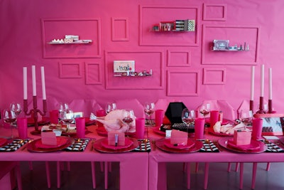 Last year, the Gathery designed a whimsical holiday press preview for Sephora in New York. The “home for the holidays” theme featured five traditional environments completely decoupaged in custom wrapping paper, some of which was derived from the brand’s color palette. The dining room setting included hot pink walls and a matching tablescape, complete with a paper turkey.